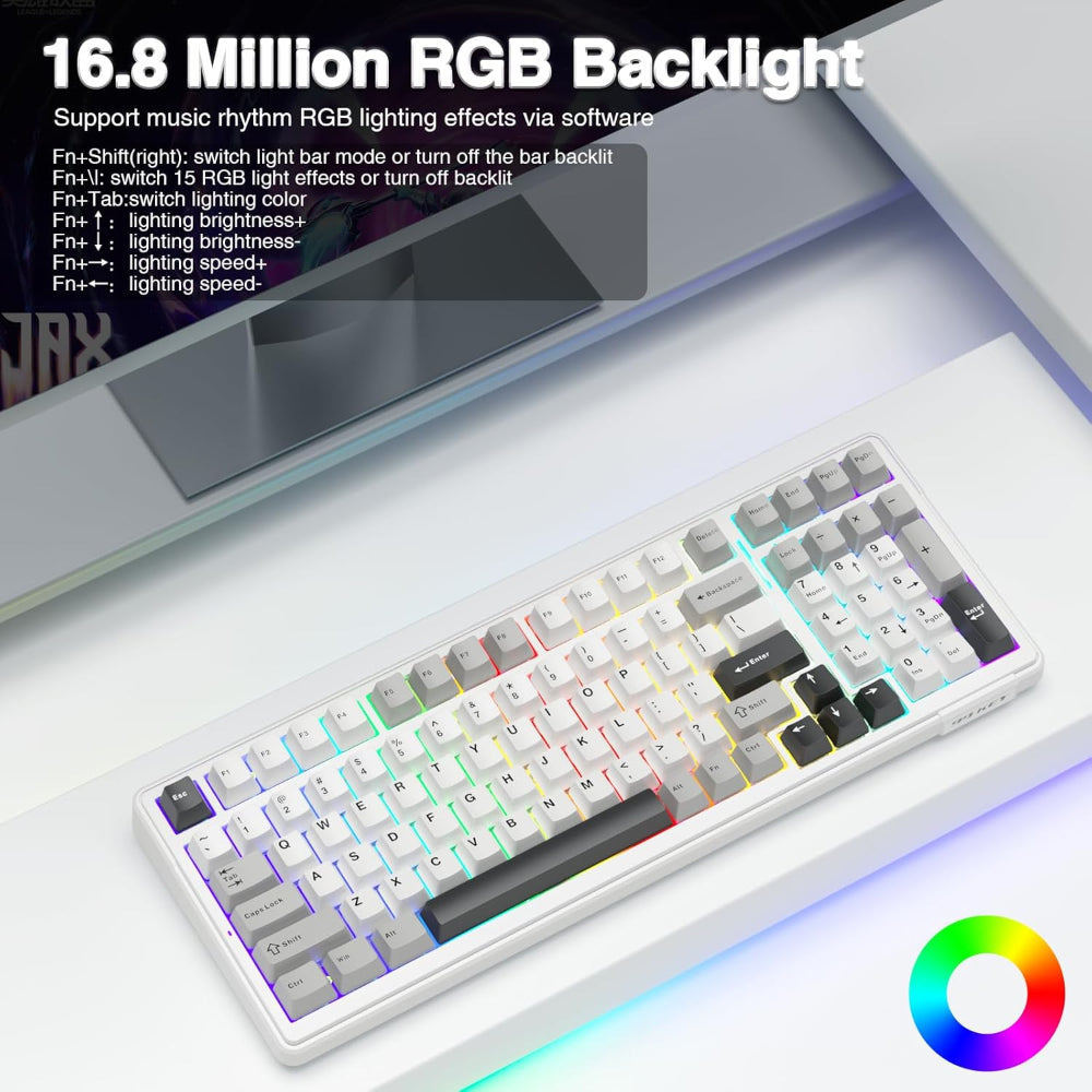AULA F99 96% Wireless Mechanical Gaming Keyboard ( Graywood Switch ) ( Gray / White ) ( F99GrWW ) - 5