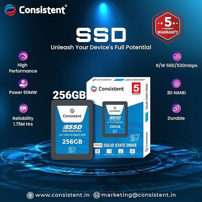 Consistent 256GB 2.5 Inch SATA Internal SSD CTSSD256S7 – TechCure India