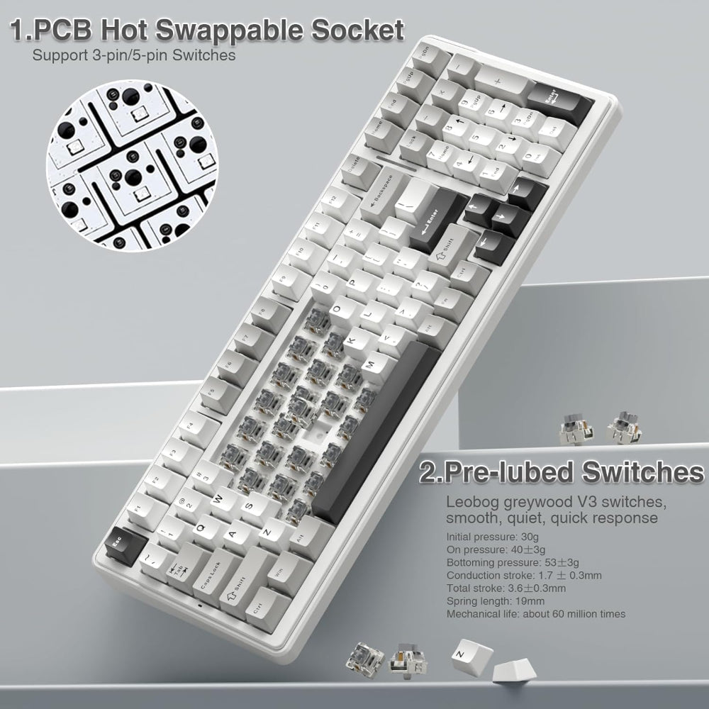 AULA F99 96% Wireless Mechanical Gaming Keyboard ( Graywood Switch ) ( Gray / White ) ( F99GrWW ) - 4