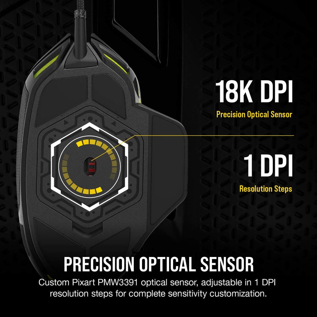 CORSAIR Nightsword Wired Ergonomic RGB Gaming Mouse ( CH-9306011-AP ) ( 18000DPI / 8 Macro Buttons ) ( Black ) - 4
