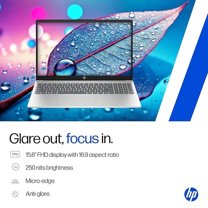 HP 15, Intel Core 5-120U(16GB DDR4, 512GB SSD) FHD, Anti-Glare, Micro-Edge, 15.6/39.6cm, Win11, M365 Basic(1yr), Office Home24, Silver,1.59kg, FD0682TU, FHD Camera w/Privacy Shutter, Backlit Laptop – TechCure India