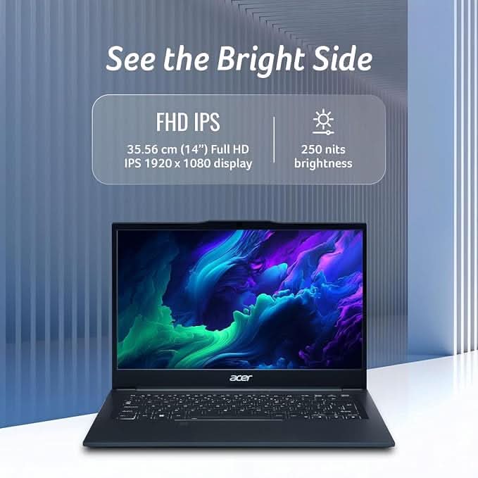 Acer TravelLite Thin Laptop AMD Ryzen 5 7430U (6-Core), 8GB RAM, 512GB SSD, 14 Inch Full HD Anti-Glare Display, Privacy Shutter, Windows 11, Metal Body, 1.34Kg, Black, 1 Year Warranty – TechCure India