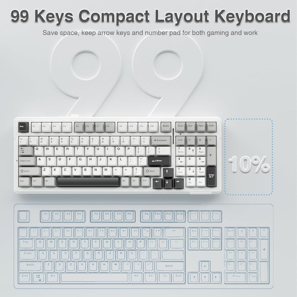 AULA F99 96% Wireless Mechanical Gaming Keyboard ( Graywood Switch ) ( Gray / White ) ( F99GrWW ) - 2