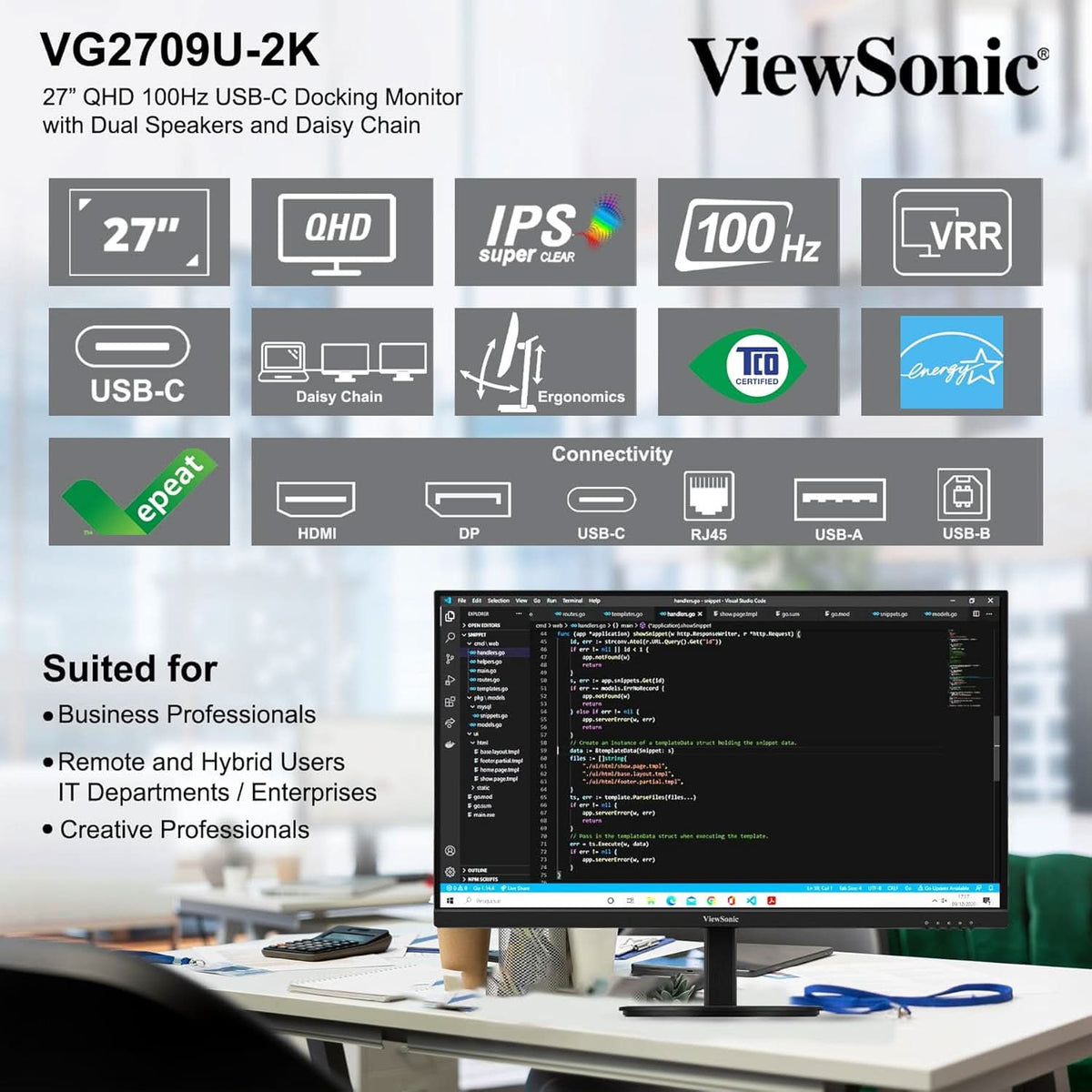 VIEWSONIC (68.58CM) 27 INCH MONITOR VG2709U-2K – TechCure India