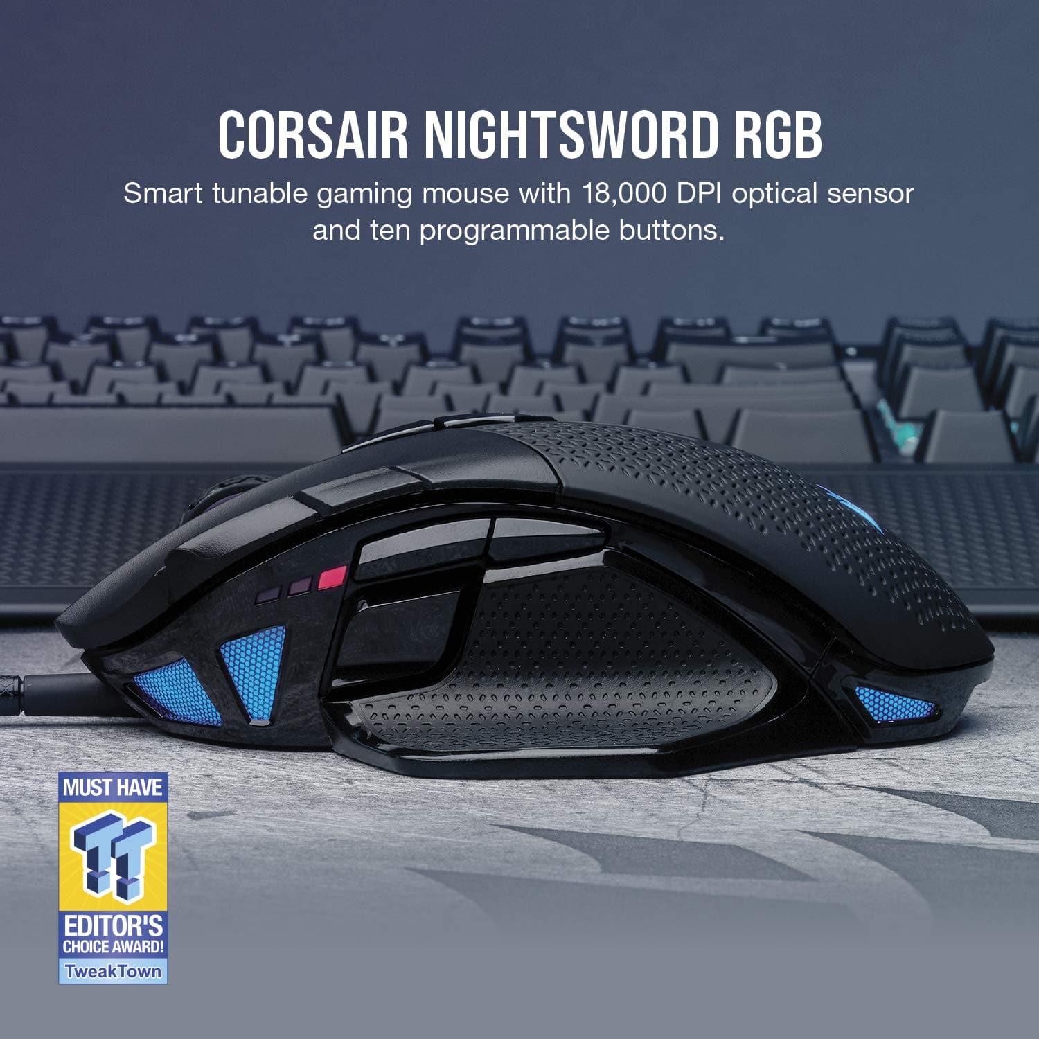 CORSAIR Nightsword Wired Ergonomic RGB Gaming Mouse ( CH-9306011-AP ) ( 18000DPI / 8 Macro Buttons ) ( Black ) - 5