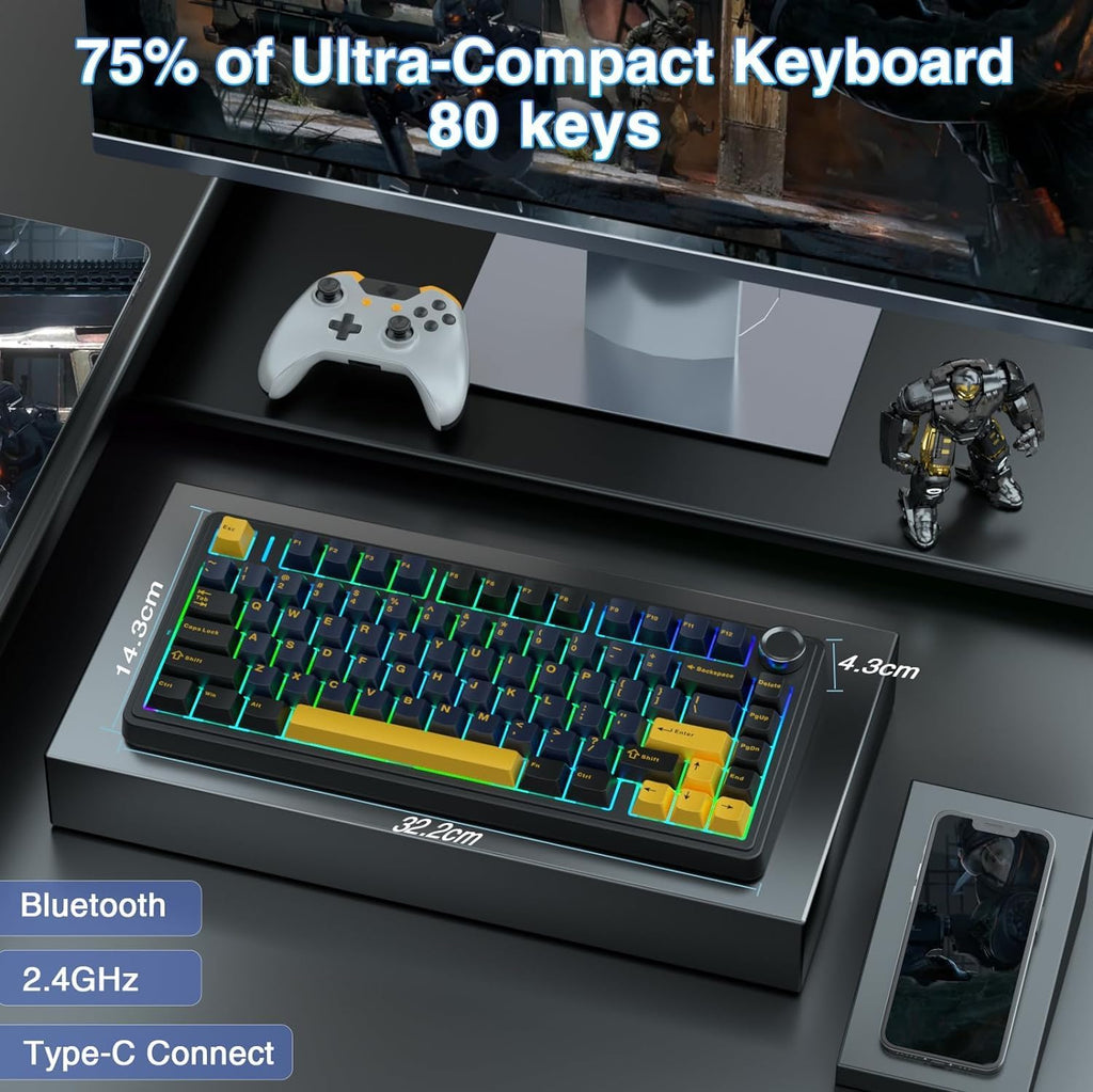 AULA F75 THUNDER BLACK GRAYWOOD SWITCH MECHANICAL GAMING KEYBOARD – TechCure India