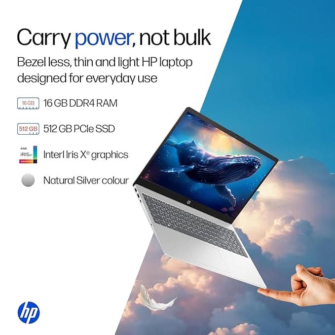 HP 15, Intel Core 5-120U(16GB DDR4, 512GB SSD) FHD, Anti-Glare, Micro-Edge, 15.6/39.6cm, Win11, M365 Basic(1yr), Office Home24, Silver,1.59kg, FD0682TU, FHD Camera w/Privacy Shutter, Backlit Laptop – TechCure India