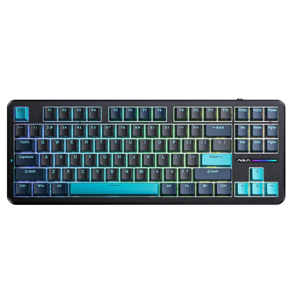 AULA F87 BLUE BLACK CYAN GRAYWOOD SWITCH MECHANICAL GAMING KEYBOARD – TechCure India