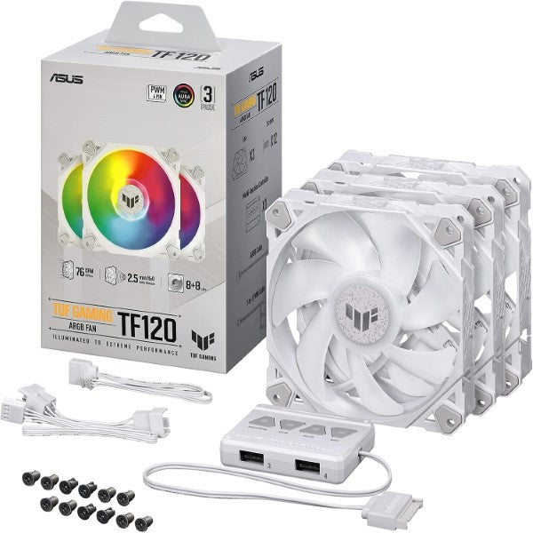 ASUS TUF Gaming TF120 ARGB Fan – Triple Fan Kit with ARGB Controller (White) – TechCure India