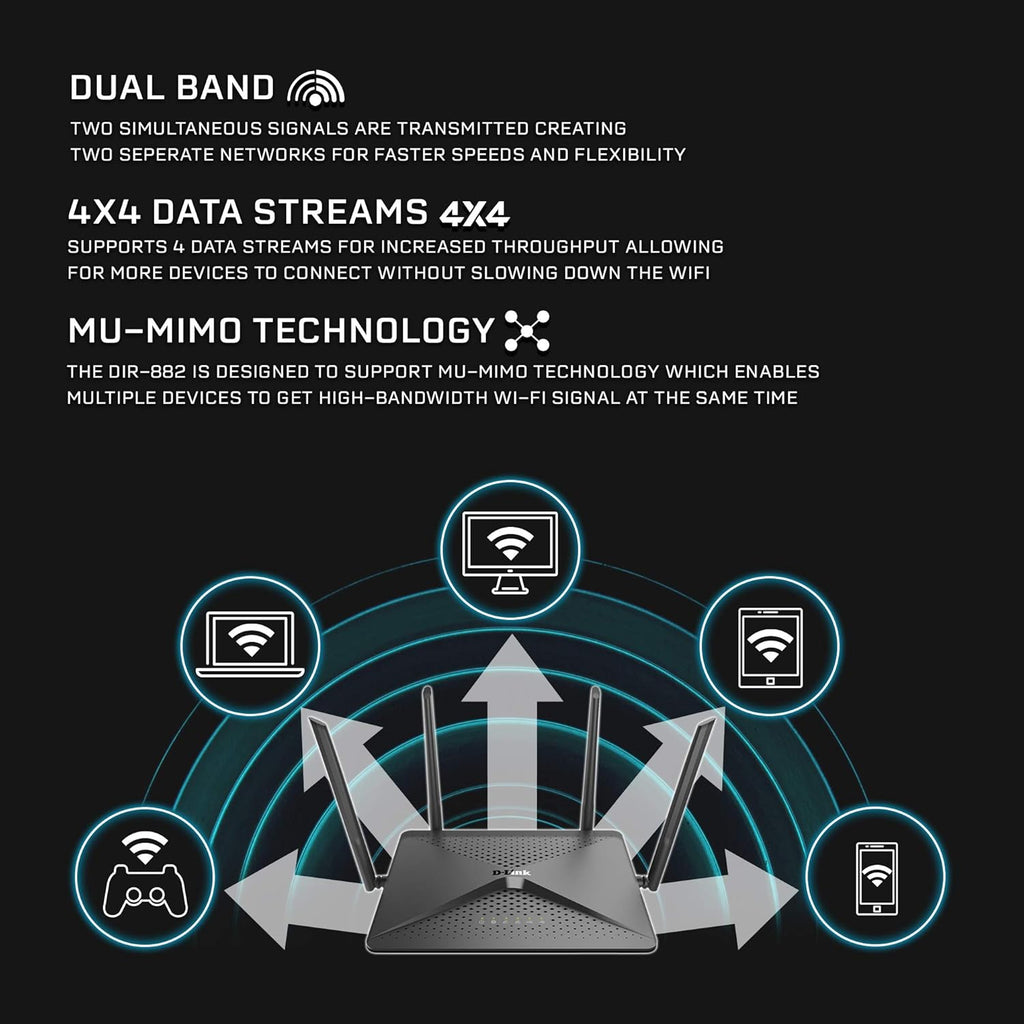 DLINK WIRELESS AC2600 MU-MIMO ROUTER DIR-882 – TechCure India