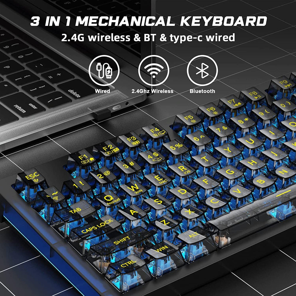 AULA F2183 TKL RGB Wireless Bluetooth Mechanical Gaming Keyboard ( Black ) ( Clicky Blue Switch ) (‎F2183) - 4