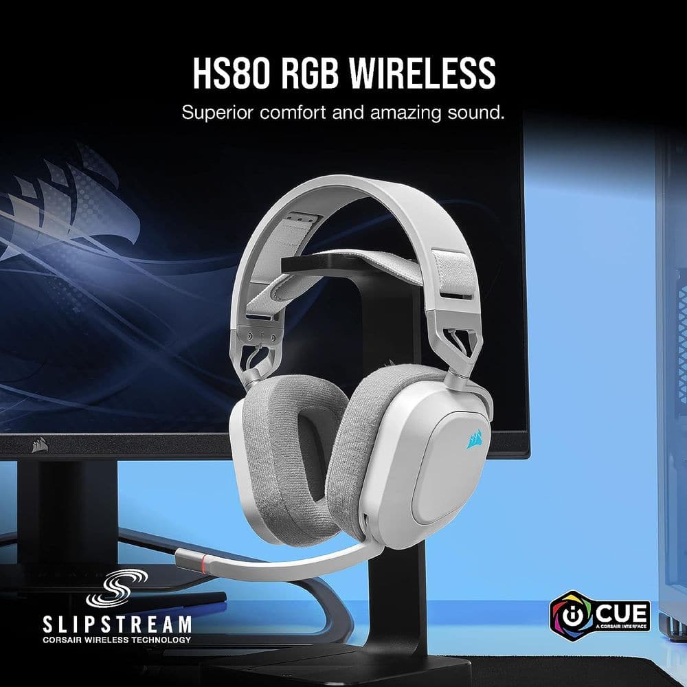 CORSAIR HS80 RGB Wireless 7.1 Surround Gaming Headphone With Mic ( White ) ( PC/PS5/PS4 ) - 2