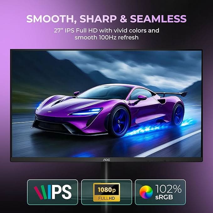 AOC 27 IPS Borderless, FHD 1920 x 1080, 100 Hz 27B2H2 Monitor – TechCure India