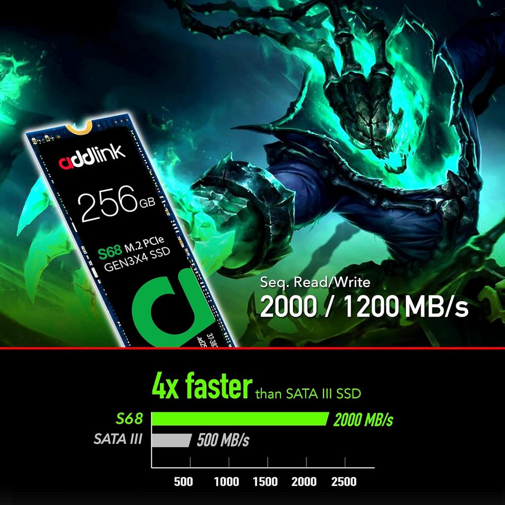 ADDLINK S68 256GB M.2 NVME Gen3 Internal Solid State Drive ( SSD ) - 3