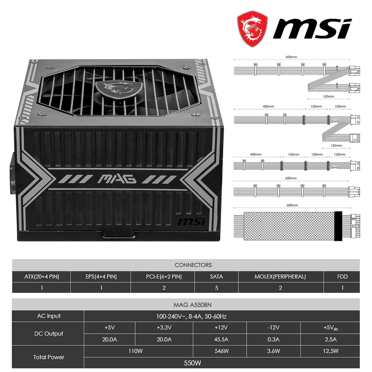 MSI 550W MAG A550BN 80 PLUS BRONZE NON MODULAR SMPS – TechCure India