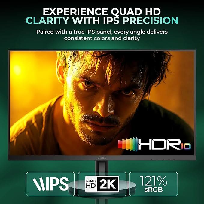 AOC 27 IPS, QHD 2560 x 1440, 100 Hz, 250 cd/m², 4 ms, HDMI 2.0 x 1, DP 1.2 x1, NTSC 99% / sRGB 120% – TechCure India