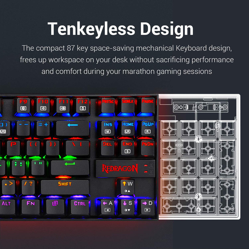 REDRAGON Kumara K552 Rainbow Tenkeyless Mechanical Gaming Keyboard ( Black ) ( Red Switch ) – TechCure India