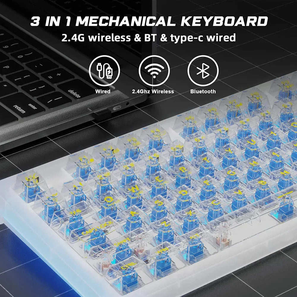 AULA F2183 TKL RGB Wireless Bluetooth Mechanical Gaming Keyboard ( White ) ( Clicky Blue Switch ) (‎F2183) - 5