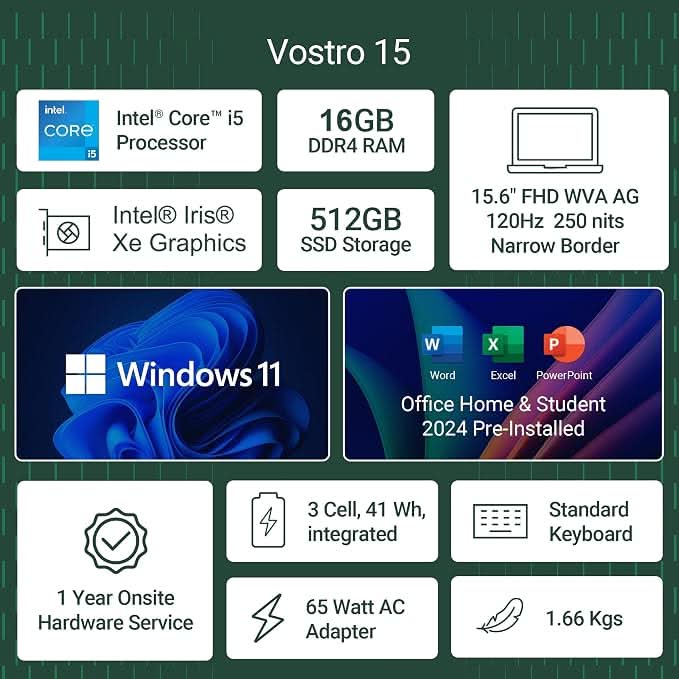 Dell 15 Vostro 3530, Intel Core 13th Gen i5-1334U, 16GB RAM, 512GB SSD,15.6 inch Anti-Glare FHD, Windows 11, MSO 24, 1.66kg, Thin & Light Laptop, Grey – TechCure India