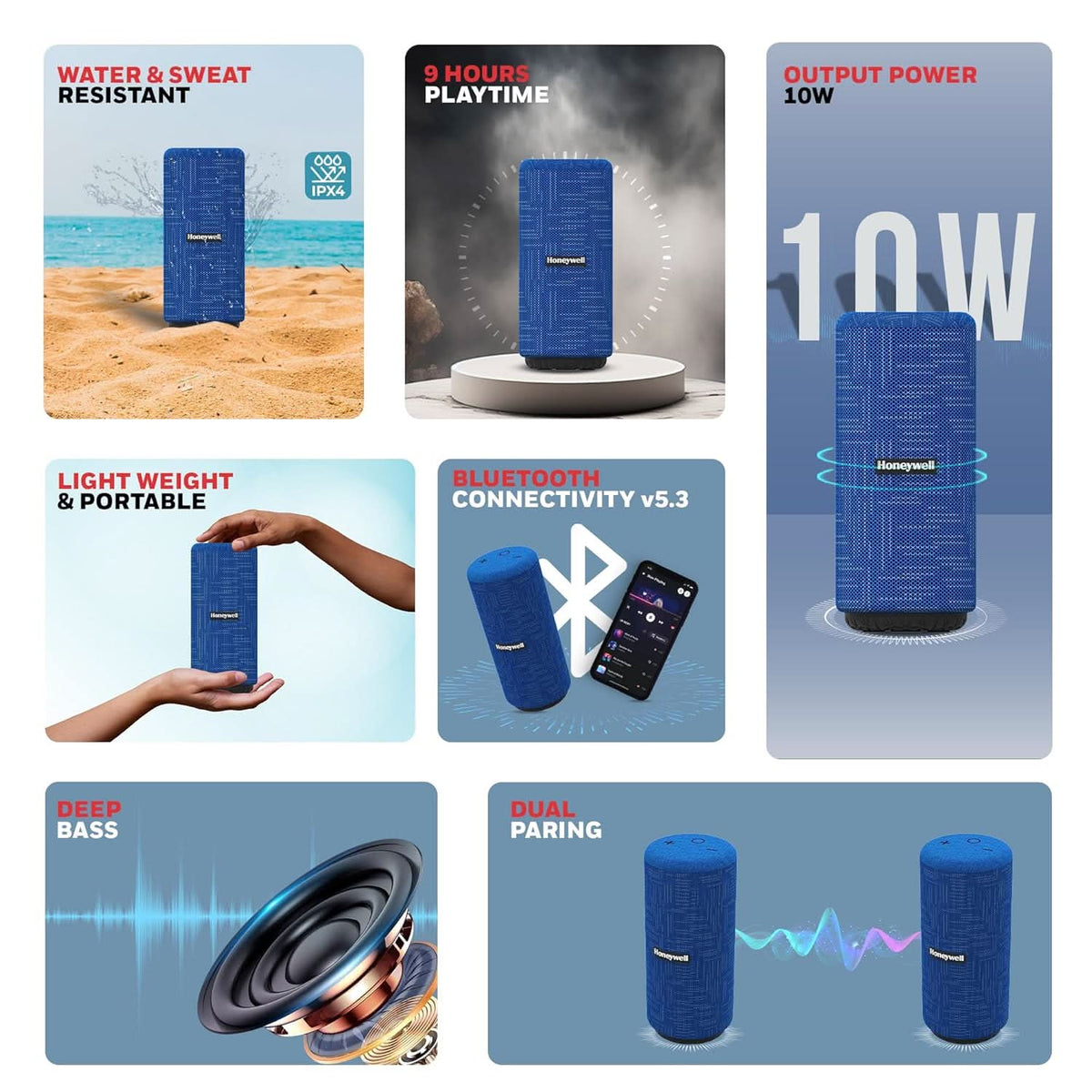 HONEYWELL SUONO P300 10W 5.3 BLUETOOTH SPEAKER BLUE – TechCure India