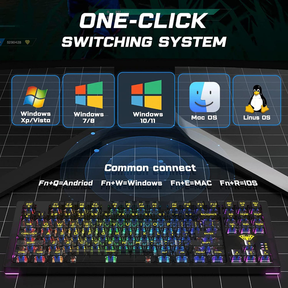 AULA F2183 TKL RGB Wireless Bluetooth Mechanical Gaming Keyboard ( Black ) ( Clicky Blue Switch ) (‎F2183) - 2