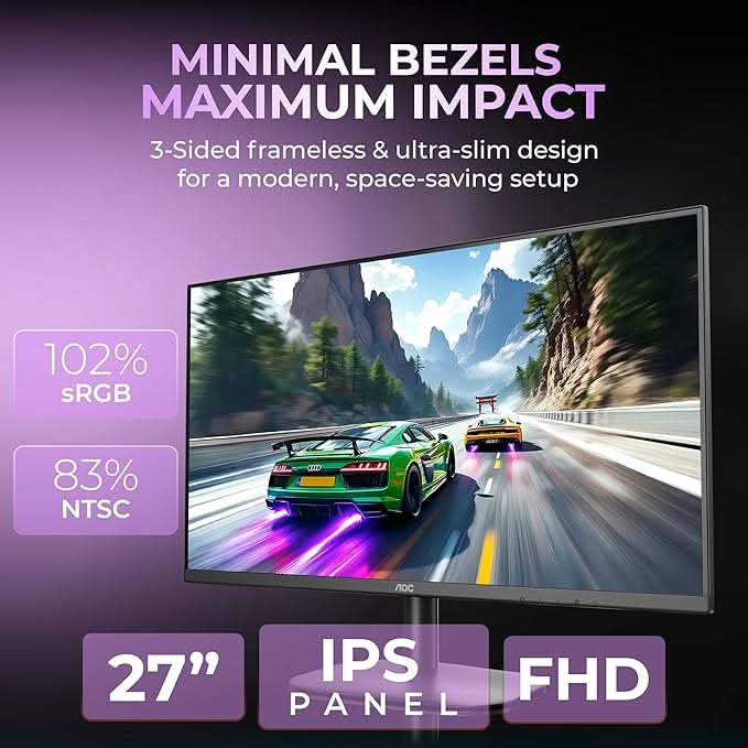AOC 27 IPS Borderless, FHD 1920 x 1080, 100 Hz 27B2H2 Monitor – TechCure India