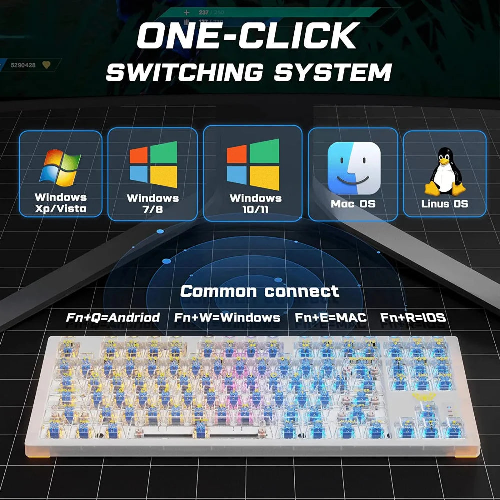 AULA F2183 TKL RGB Wireless Bluetooth Mechanical Gaming Keyboard ( White ) ( Clicky Blue Switch ) (‎F2183) - 3