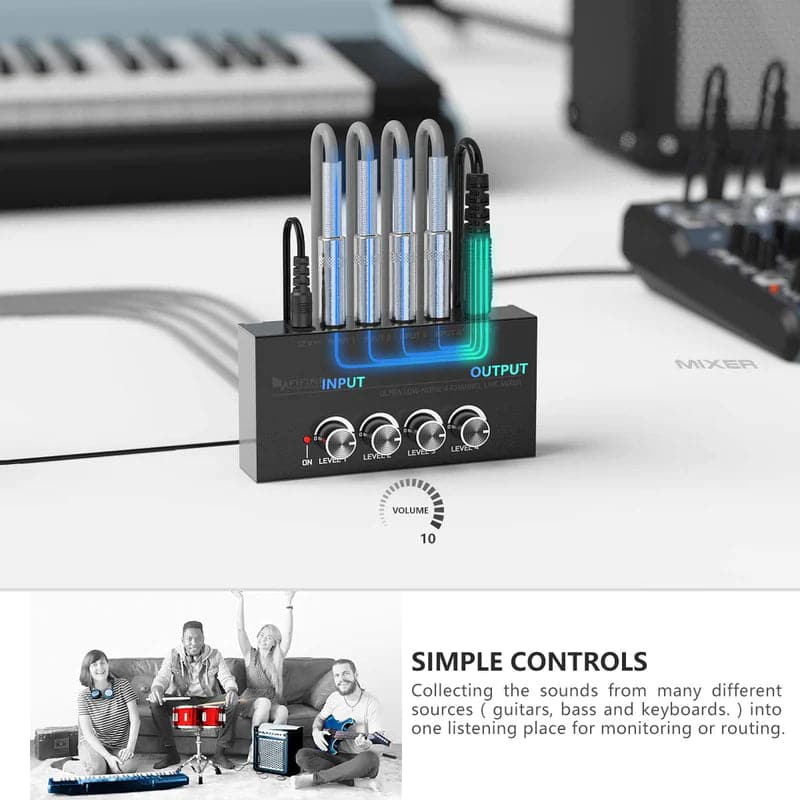 FIFINE N5 Four Channel Line Mixer With Individual Volume Controls - 6