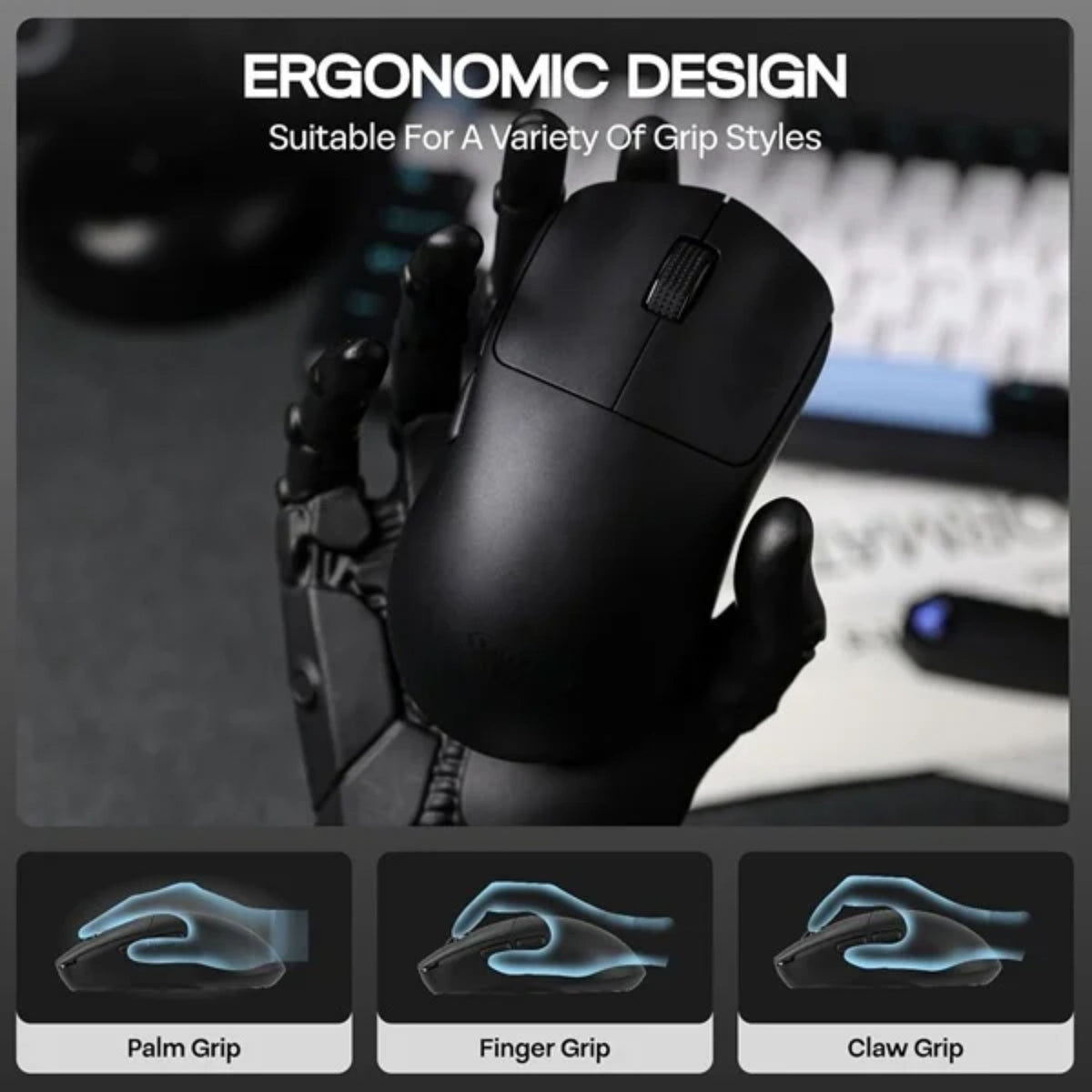 AULA SC800 TRI-MODE WIRELESS 2.4G/WIRED/BLUETOOTH ULTRA-LIGHTWEIGHT GAMING MOUSE | 37GRAMS, ADJUSTABLE 26000 DPI, PAW3395 SENSOR, 8000 POLLING RATE, ULTRA-PRECISE & DURABLE FOR GAMING | BLACK (SC800B) – TechCure India