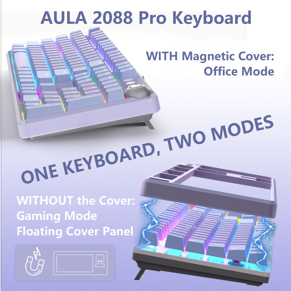 AULA F2088PRO FULL SIZE USB WIRED MECHANICAL GAMING KEYBOARD WITH MEDIA KNOB | RGB RAINBOW BACKLIT, REMOVABLE UPPER COVER, 108 PROGRAMMABLE KEYS KEYBOARDS FOR MAC/WINDOWS | PURPLE, RED SWITCHES – TechCure India
