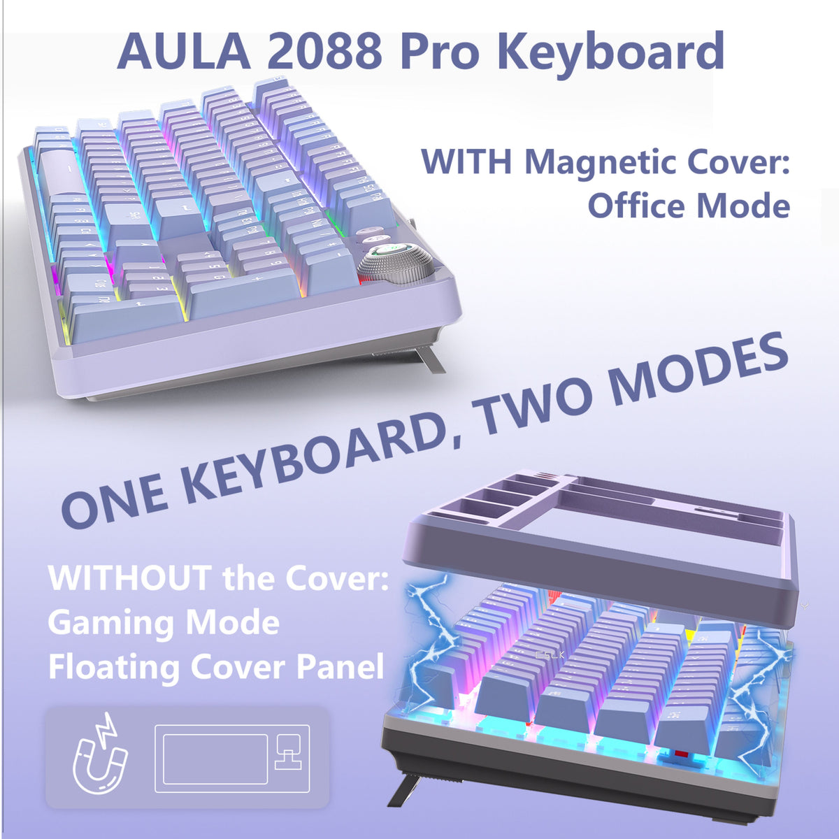 AULA F2088PRO FULL SIZE USB WIRED MECHANICAL GAMING KEYBOARD WITH MEDIA KNOB | RGB RAINBOW BACKLIT, REMOVABLE UPPER COVER, 108 PROGRAMMABLE KEYS KEYBOARDS FOR MAC/WINDOWS | PURPLE, RED SWITCHES – TechCure India