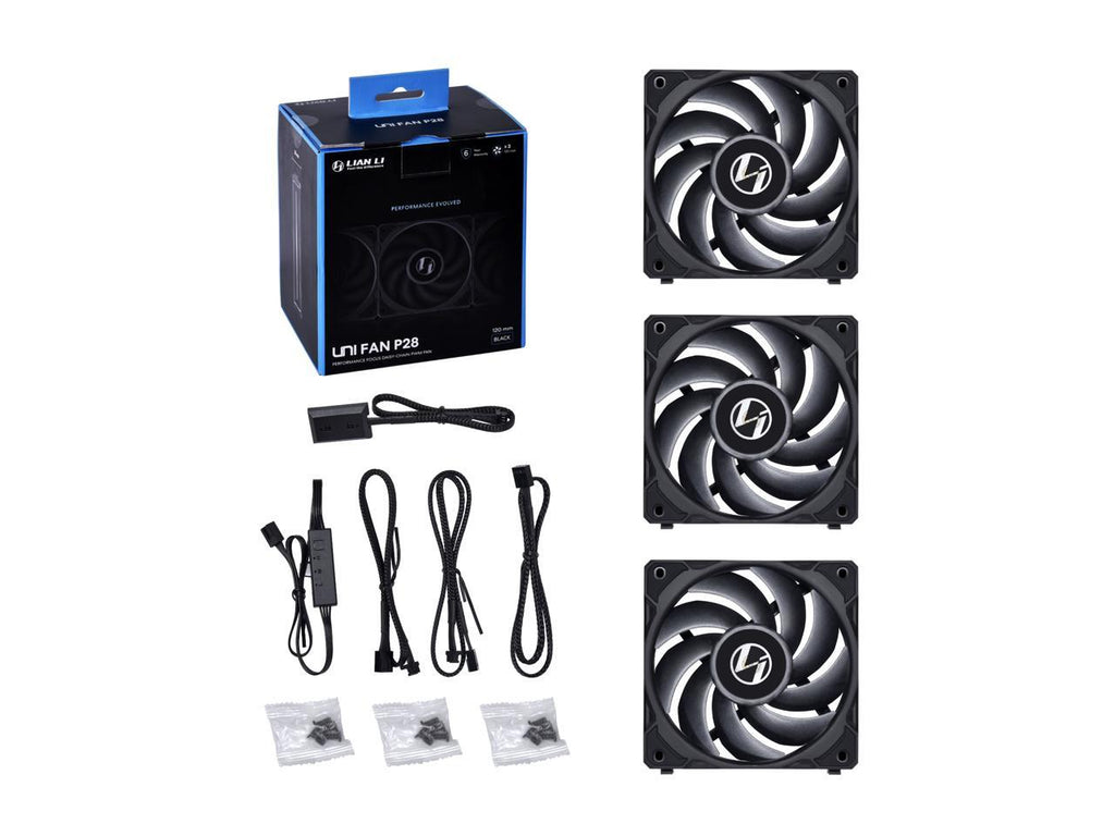 LIAN LI UNI Fan P28 120mm Non-RGB Cabinet Fan (Black) (Triple Pack) - 6