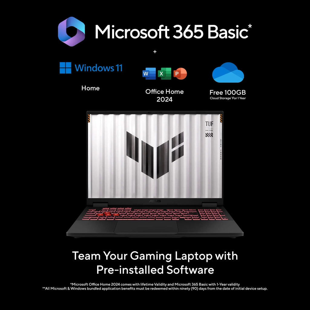ASUS TUF Gaming F16 FX608JPR-QT073WS, Intel Core i7 14650HX, RTX 5070 GPU, 16GB RAM, 1TB SSD, 16 inch 2.5K Resolution, Windows 11 Home, Office Home 2024, M365 Basic-1 Year Validity, Gaming Laptop – TechCure India