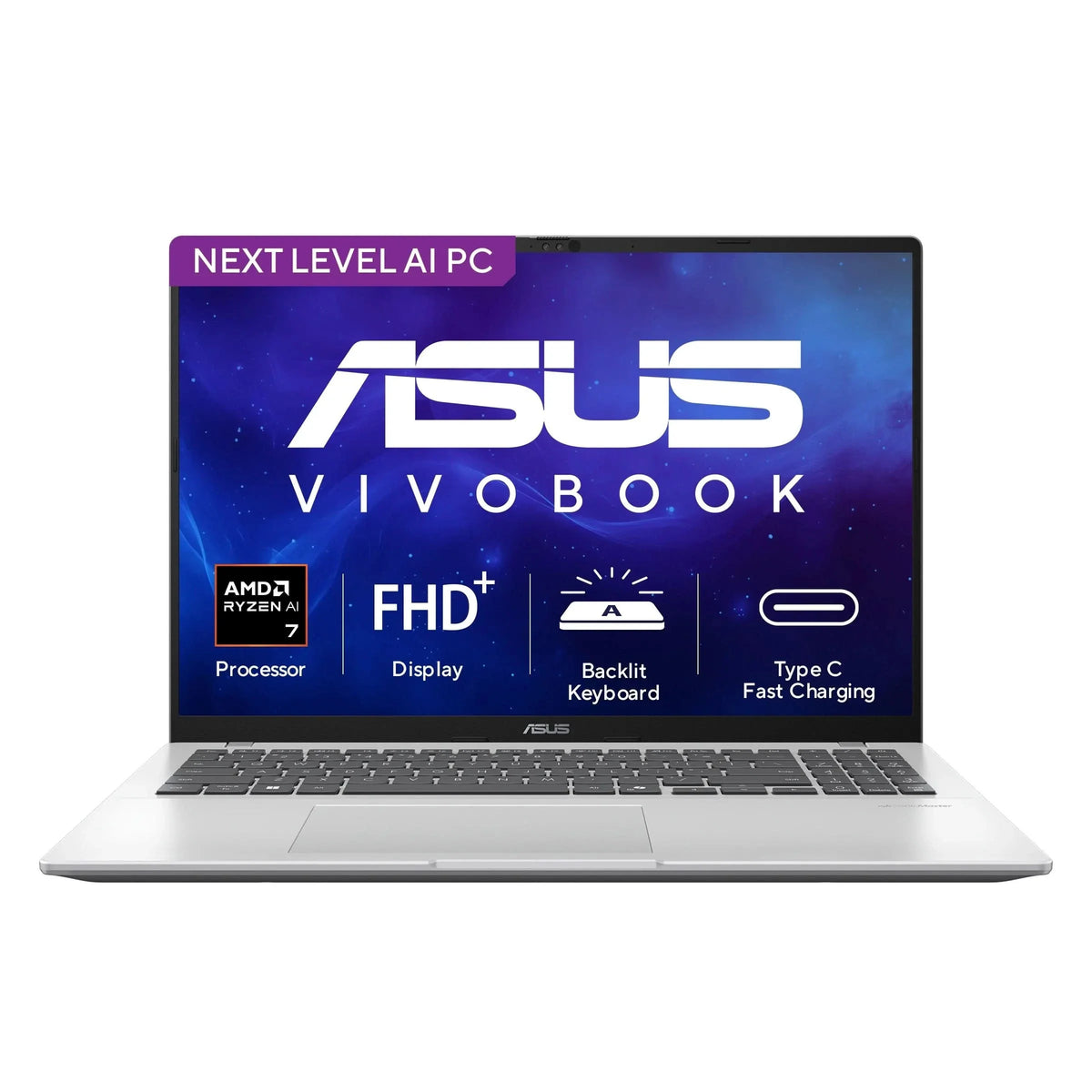 ASUS Vivobook 16 M1607GA-MB029WS, AMD Ryzen AI 7 445 Processor, 16GB RAM, 512GB SSD, AMD Radeon Graphics, 16 inchFHD+, Windows 11 Home, Office Home 2024, M365 Basic, 1 Year Validity, AI Laptop – TechCure India