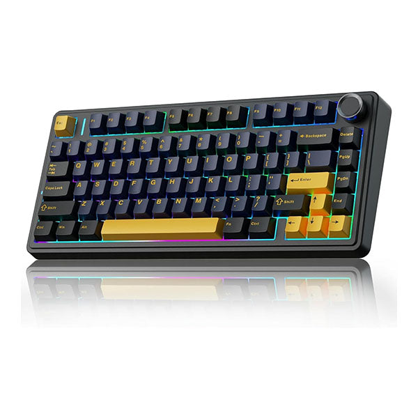 AULA F75 75% Wireless Mechanical Keyboard | Hot Swappable | Linear Switches | RGB Backlit | 2.4GHz/Type-C/Bluetooth Gaming Keyboard (Keyboard,Thunder Black – Gray Wood V3 Switch) – TechCure India