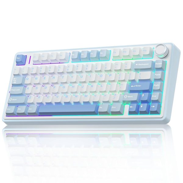 AULA F75 75% Wireless Mechanical Keyboard | Hot Swappable | Linear Switches | RGB Backlit | 2.4GHz/Type-C/Bluetooth Gaming Keyboard (Keyboard,Sea Blue+GrayWood Switch) – TechCure India