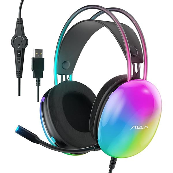 AULA S505 USB Wired Gaming Headphones with Mic for PC (Black) – TechCure India