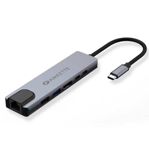 Amkette 6-in-1 Type C Ethernet USB Hub (Space Grey) – TechCure India