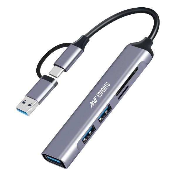 Ant Esports AEC610 6 in 1 USB C Hub Multiport Adapter, USB 3.0, 2.0 and SD/Micro SD Card Reader, Type C Splitter Adapter OTG Compatible with Windows/MacBook/Notebook, Ports- 1*3.0+2*2.0+1*SD_ Grey – TechCure India