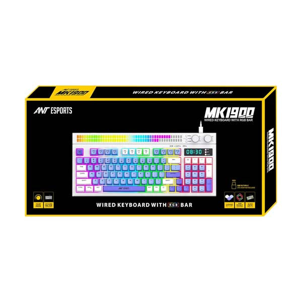 Ant Esports MK1900 RGB Wired Gaming Keyboard with Volume Knob & Alarm Clock (White) – TechCure India
