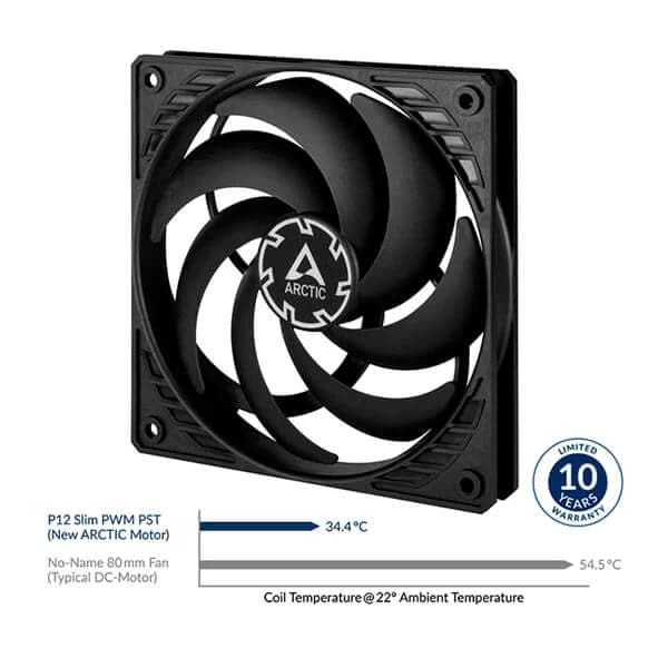 ARCTIC P12 Slim 120mm PST PWM Non-RGB Cabinet Fans (Black) (Single Pack) - 3