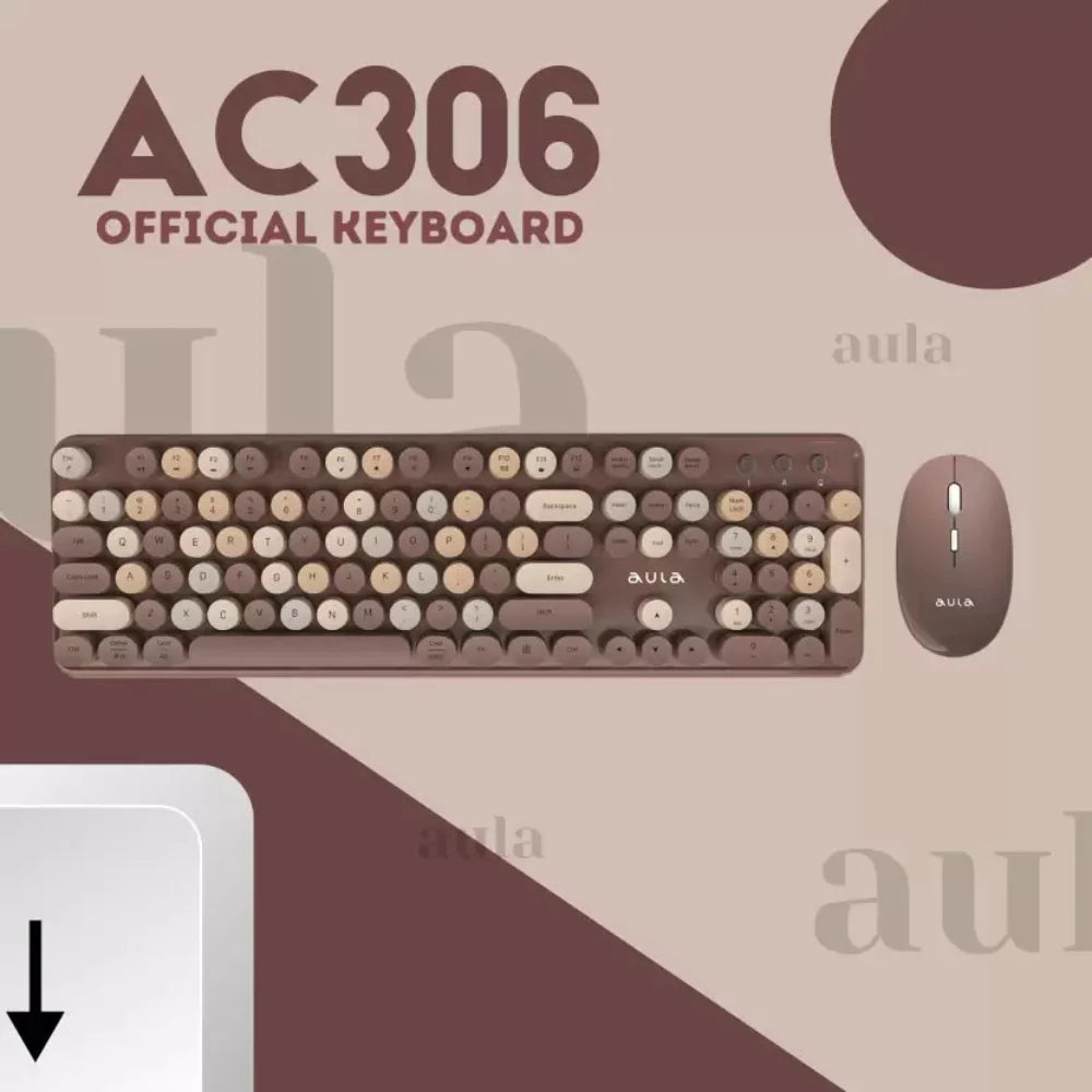 AULA AC306 Full Size Membrane Wireless Gaming Keyboard and Mouse Combo ( Coffee ) (AC306) – TechCure India