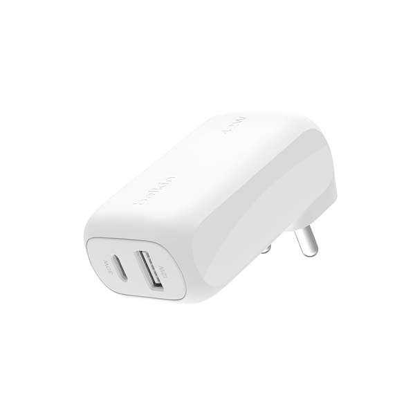 Belkin BoostCharge 42W Dual Port Wall Charger, USB-C + USB-A Charger Fast Charging for iPhone 16, 16 Plus, 16 Pro, 16 Pro Max, iPhone 15, Galaxy S24, Plus, Ultra, iPad, Pixel, AirPods & More - White – TechCure India