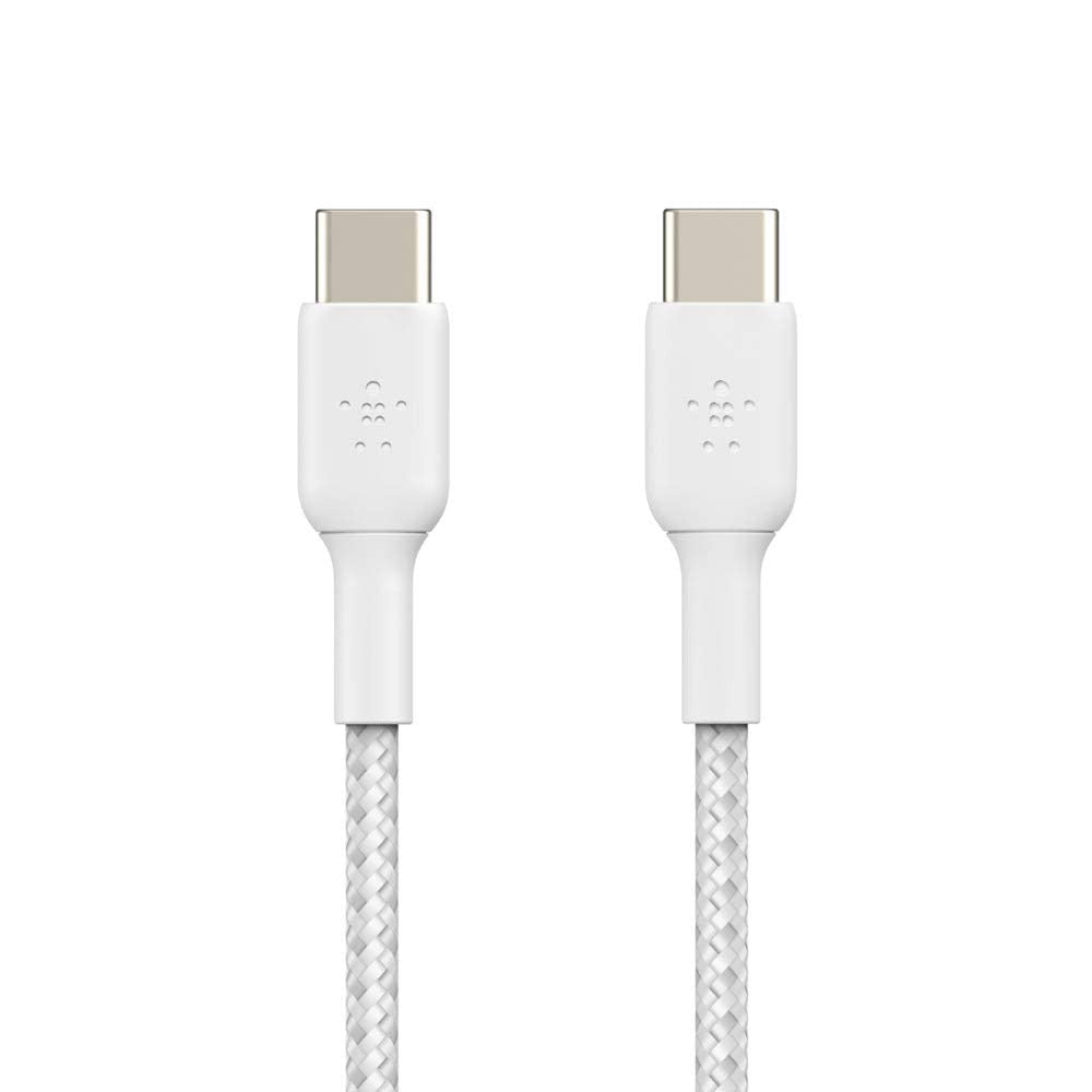 Belkin USB C to USB C Fast Charging Type C Cable Tough Unbreakable Braided Nylon Material, 60W PD, 3.3 feet (1 Meter) for Laptop, Personal Computer, Smartphone, Tablet White, USB-IF Certified – TechCure India