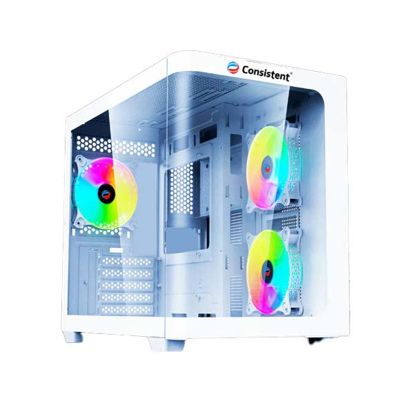 CONSISTENT GAMING PC CASE (CIG2007) LEGENDOR White including two 12cm ARGB fans on the motherboard plate and an additional 12cm ARGB rear fan – TechCure India