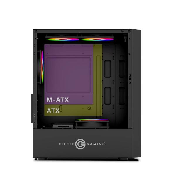 Circle Elegantor X1 RGB with 120 mm 4 RGB Fans, Front Mesh Panel, Side is Tempered Glass, Water Cooling Support 120/240/360 mm, 325 mm Graphics Card, 160 mm CPU Cooler Height, 2 HDD/SSD Slot – TechCure India