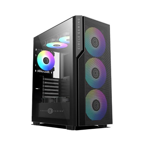 Circle Eliminator X5 Black Mid Tower Computer Case | Gaming Cabinet - Black | Support ATX, M-ATX, ITX | Pre- Installed 3 x 140mm Front and 1 x 120mm Rear ARGB Fans – TechCure India