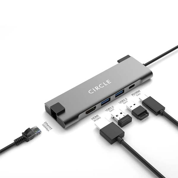 Circle Rootz USB C 5-in-1 Ethernet/HDMI with Type-C 1 Port PD 100W 2 X USB 3.2 Gen 1 HDMI 1.4, 1Gbps LAN Network Adapter Multiport for MacBook Pro/Air, iPad Pro, Surface Laptops, Chromebook and More – TechCure India