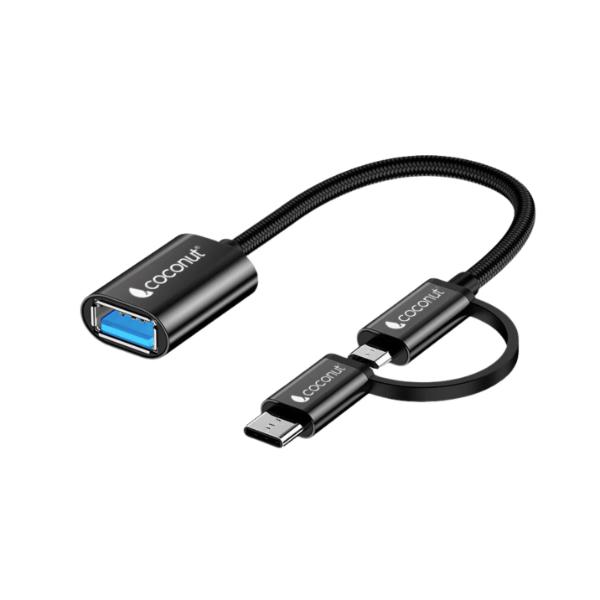 Coconut OT05 USB to Micro USB + Type C, OTG Adapter , Aluminium Body – TechCure India
