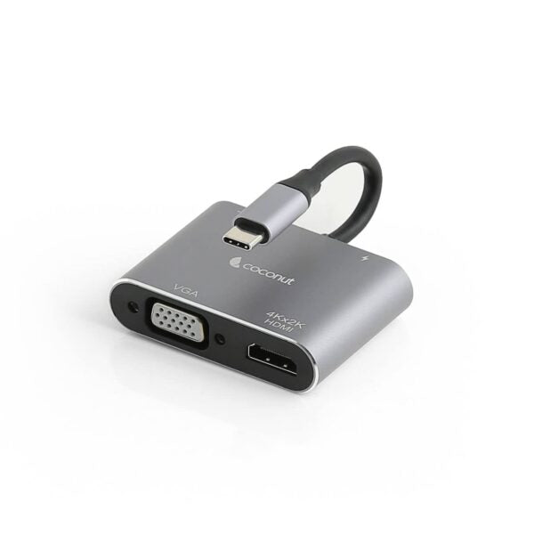 Coconut USB C to HDMI Adapter 4 in 1 USB C HUB with 4K HDMI, VGA,Type C & USB 3.0 Converter Charging Cable Port Adapter for Laptop – TechCure India